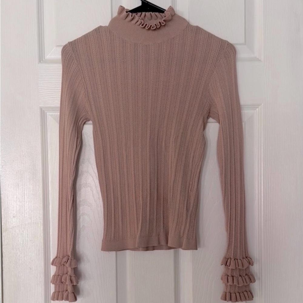 CUTE FOR VALENTINES. Zara Pink Ribbed Bell Sleeve Turtleneck Sweater